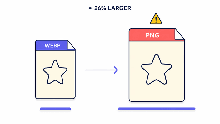 Seu PNG de saída será maior que o WebP
