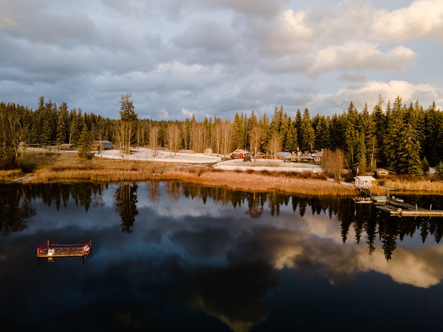 A serene winter landscape in Quilchena, BC with reflections in a calm lake.