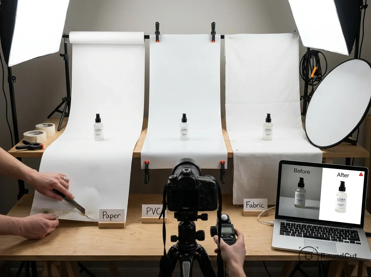 fundo branco infinito para fotos de produto gastando pouco (papel, PVC ou tecido)