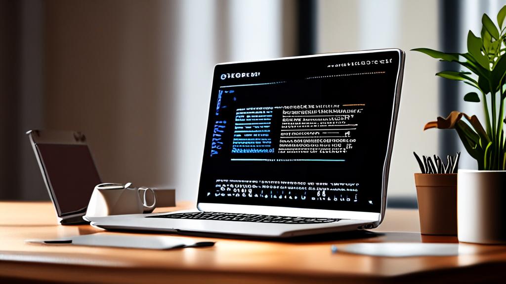 Laptop showing an HTML responsive image example (srcset/sizes) beside a product image preview