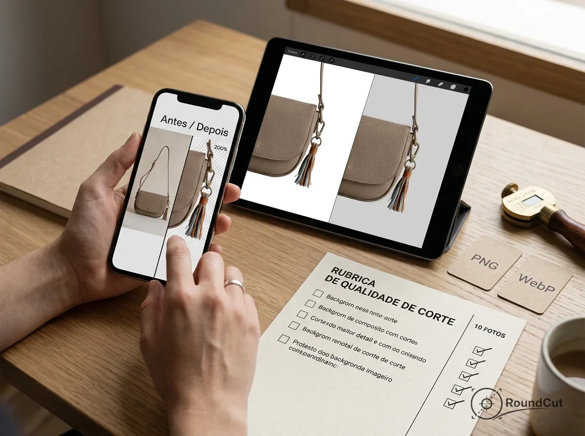 O que avaliar em um removedor de fundo para fotos de produto (qualidade, borda, sombra e exportação)